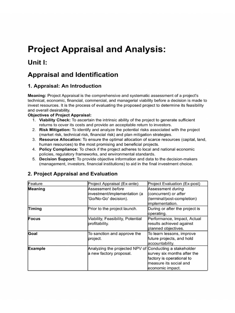 Project Appraisal & Analysis Notes | PDF