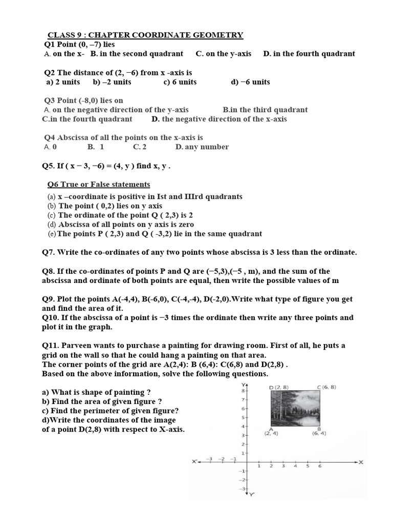 Coordinate Geometry Class 9 Worksheet 2025 | PDF | Cartesian Coordinate ...