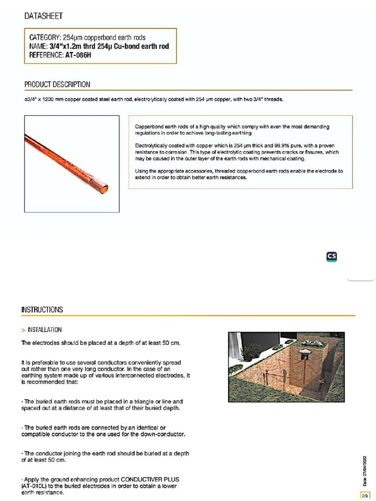 Data Sheet For Earthing Rod | PDF