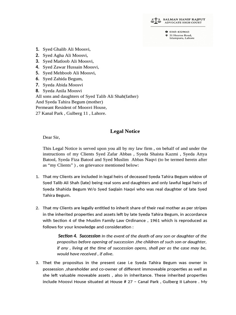 Legal Notice for Inheritance Rights | PDF | Justice | Crime & Violence