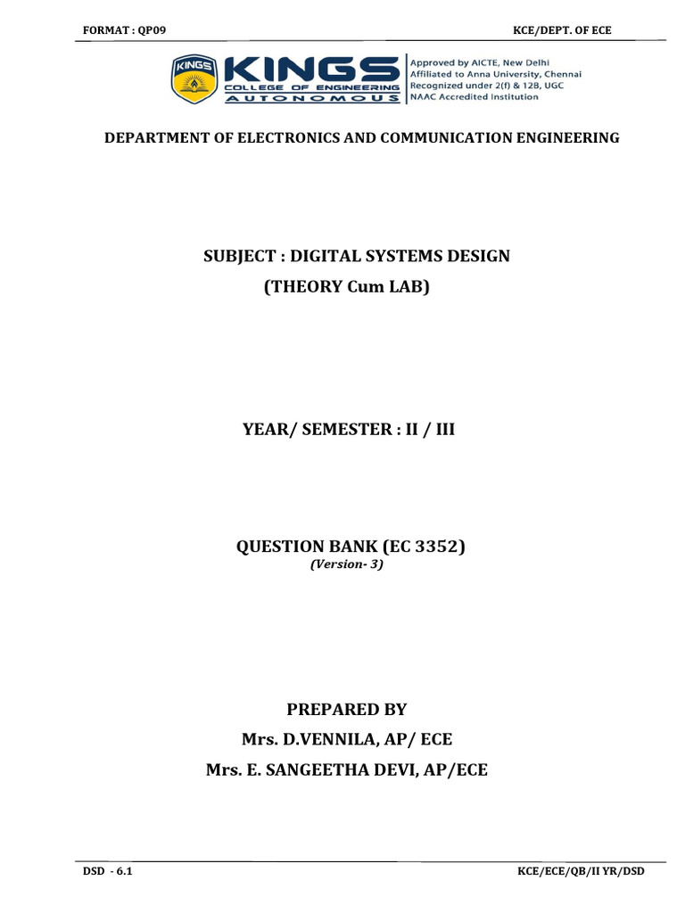 Digital Systems Design Question Bank | PDF | Logic Gate | Digital ...