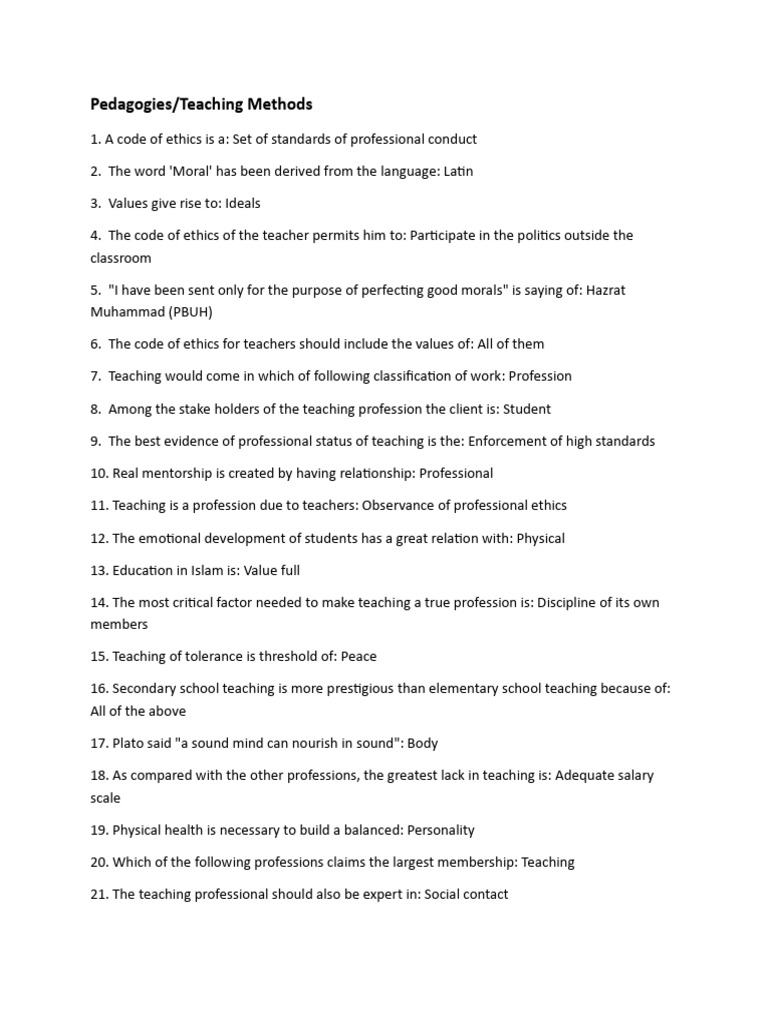Teaching Ethics and Professional Standards | PDF | Teachers | Teacher ...