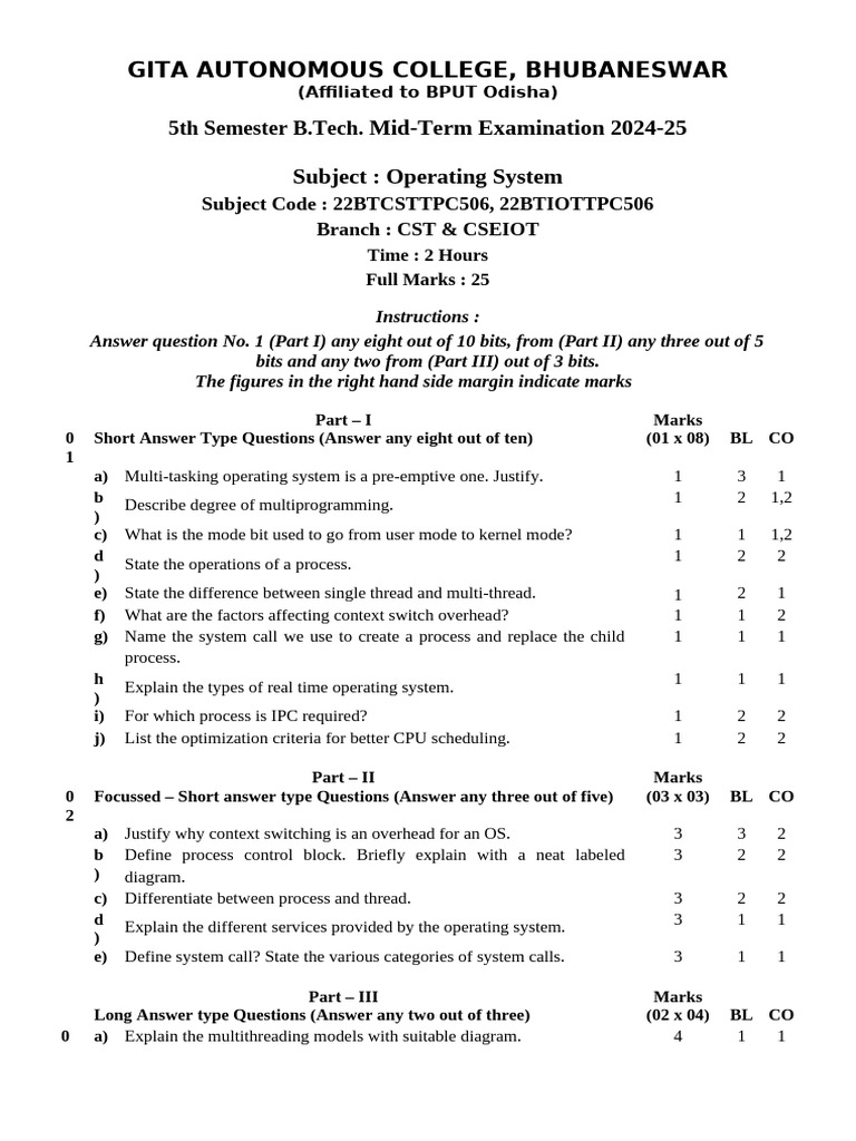 5th CSIT, CSEIOT - Operating System | PDF | Process (Computing ...