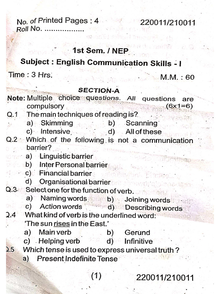 English Previous Paper 1 | PDF