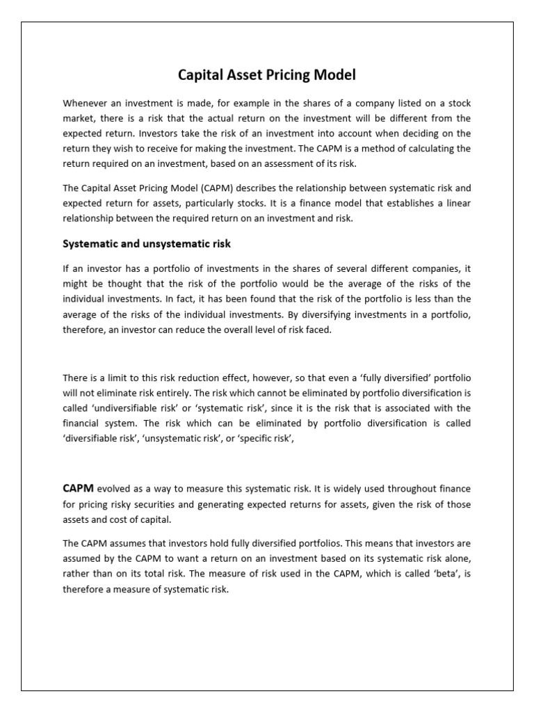 Understanding the Capital Asset Pricing Model | PDF | Capital Asset ...