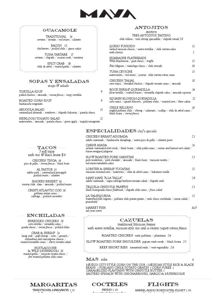 Mexican Cuisine Menu with Flights & Drinks | PDF | Salad | Foods