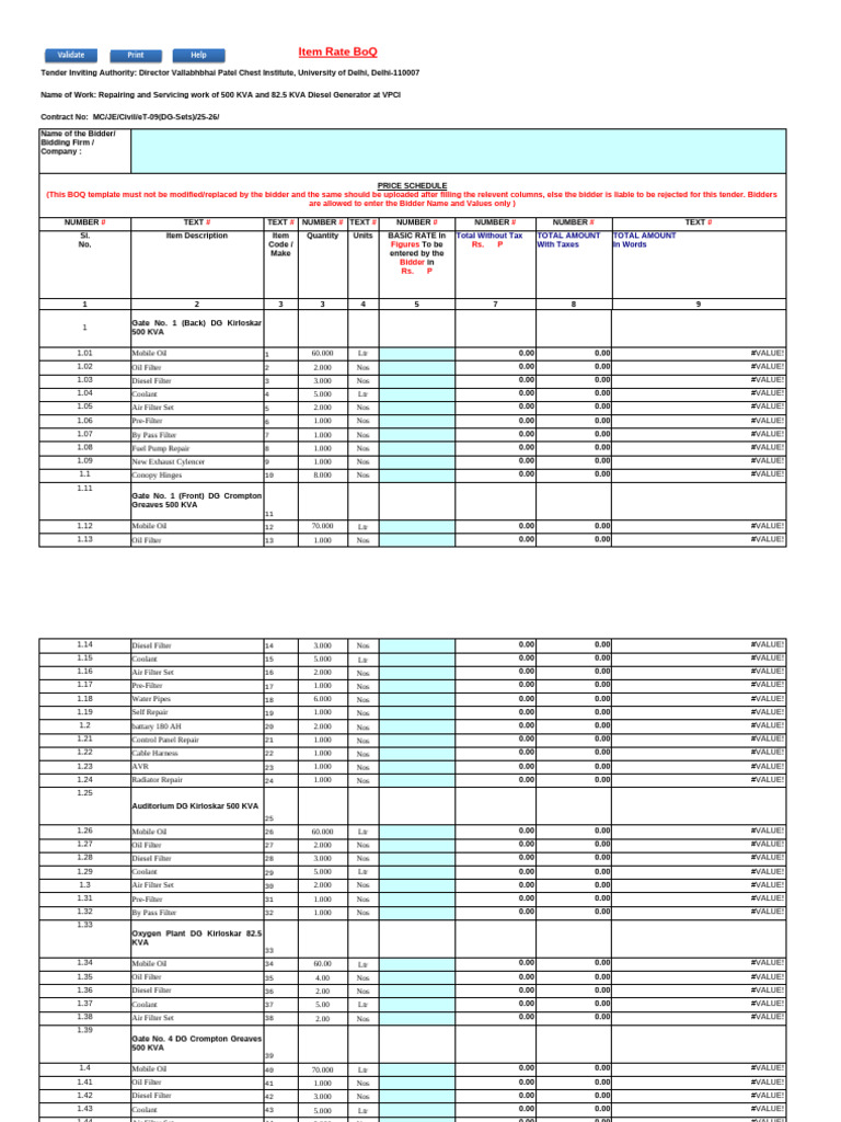 Diesel Generator Repair BoQ for VPCI | PDF | Fuels | Energy Technology