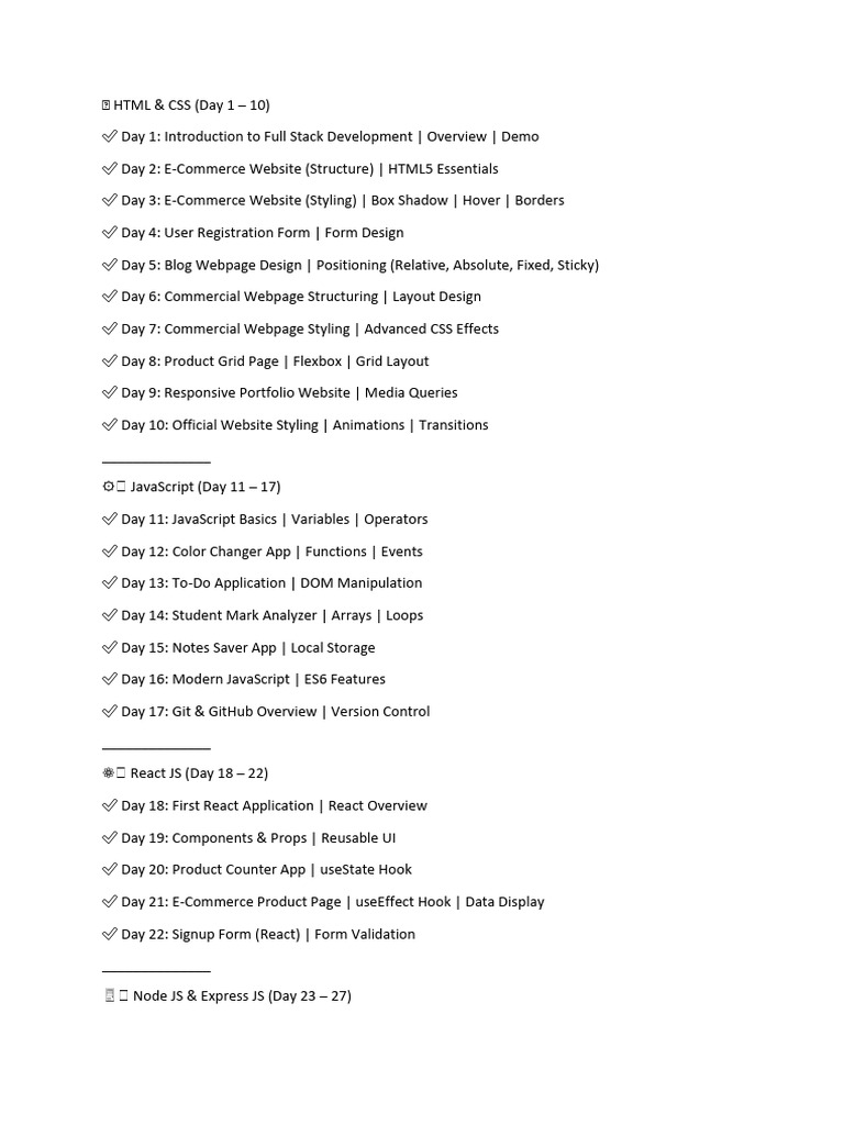 Full Stack Development Course Outline | PDF