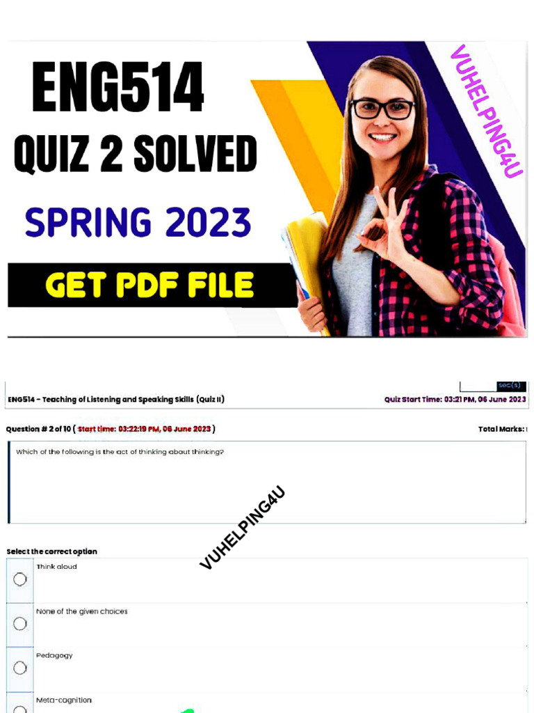 Eng514 Quiz 2 Solved Spring 2023 by Vuhelping4u | PDF