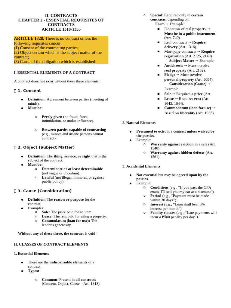 Essential Elements of Contracts Explained | PDF | Offer And Acceptance ...