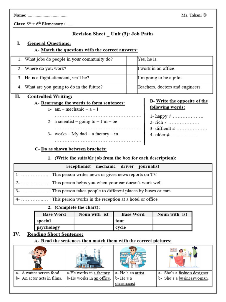 Top Goal 2 - Unit 3 Job Paths - Worksheet | PDF