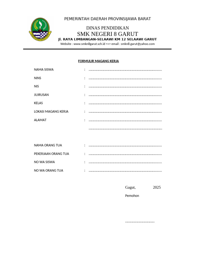 Formulir Magang Mandau | PDF