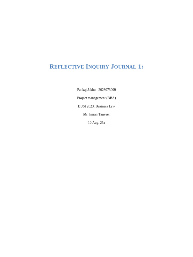 Reflective Inquiry Journal 1 | PDF | Tort | Negligence