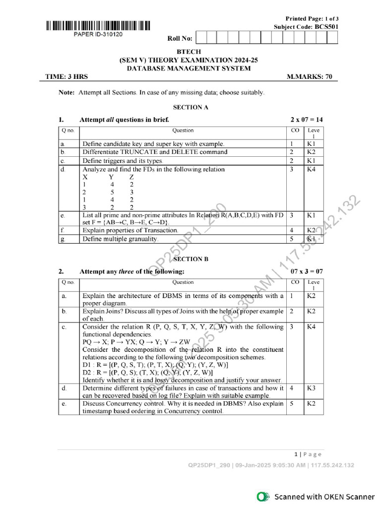 Dbms Pyq - 1 | PDF