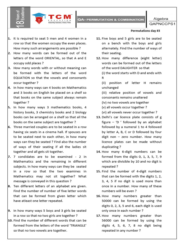 Permutation and Combination Problems | PDF | Permutation | Linguistics
