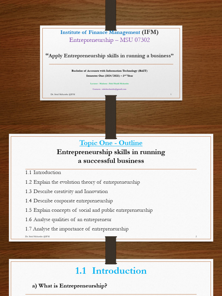 Entrepreneurship Skills for a new venture -Topic ONE 1 | PDF ...