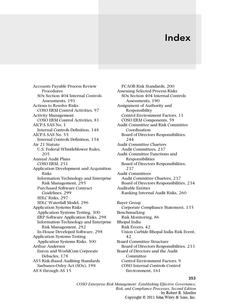 COSO Enterprise Risk Management - 2011 - Moeller - Index | PDF ...
