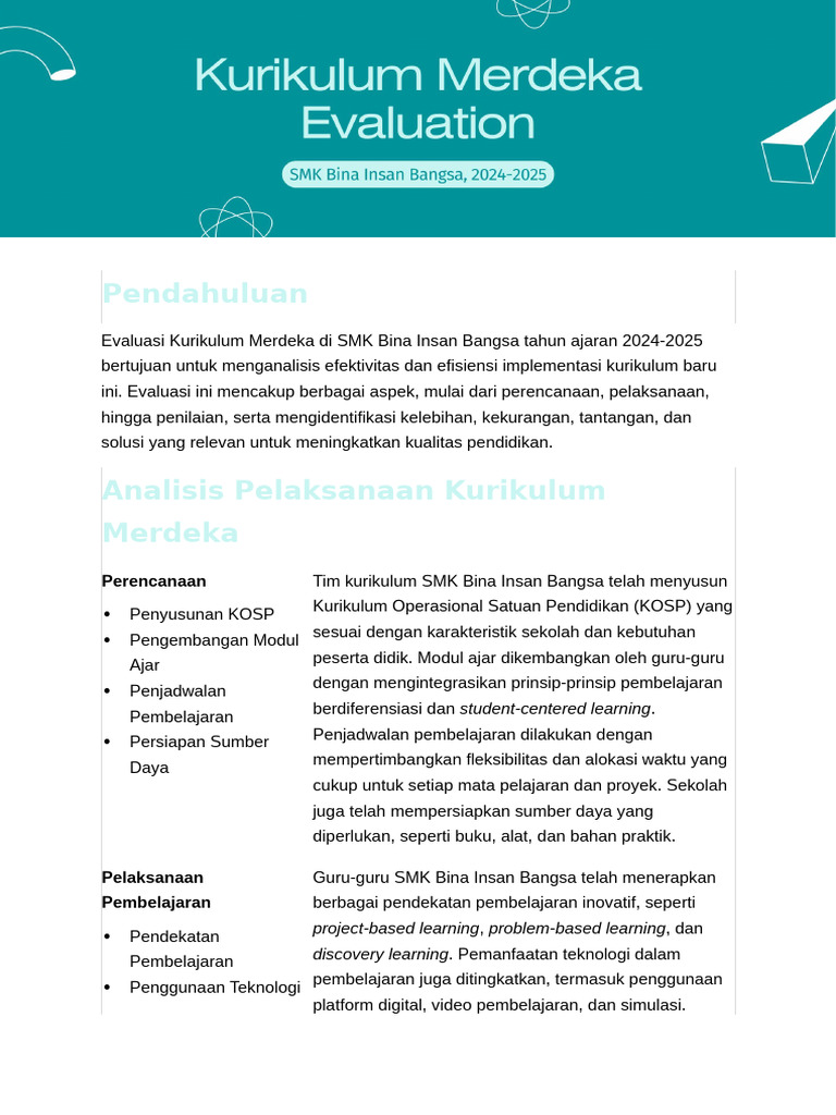 Evaluasi Kurikulum Merdeka SMK 2024-2025 | PDF