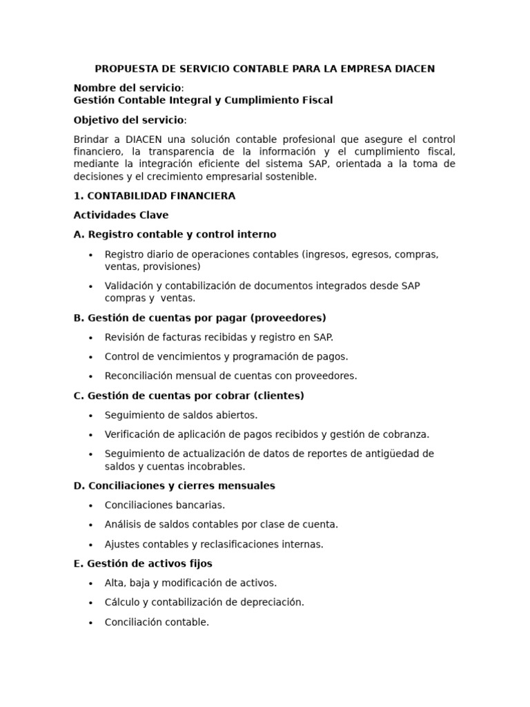 Propuesta de Servicio Contable para La Empresa Diacen | PDF ...