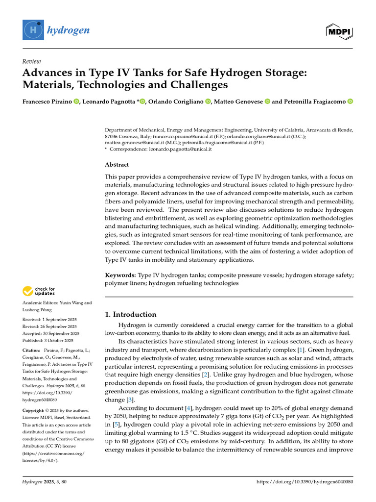 Advances in Type IV Hydrogen Tanks | PDF | Energy Storage | Hydrogen