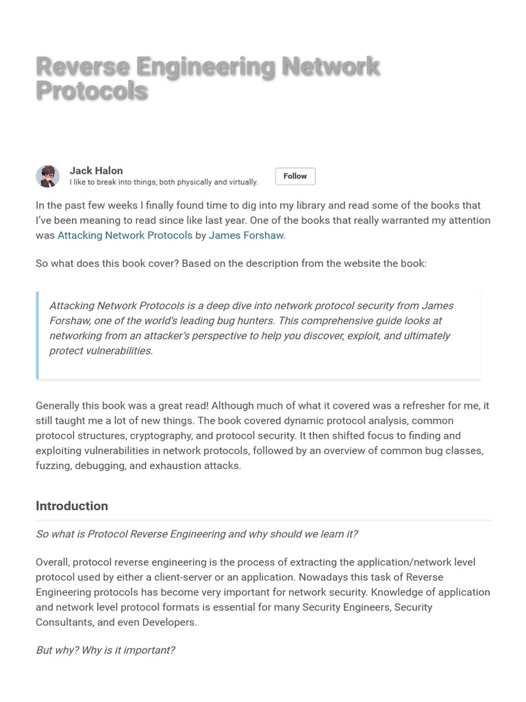 Reverse Engineering Network Protocols - Jack Hacks | PDF | Transmission ...