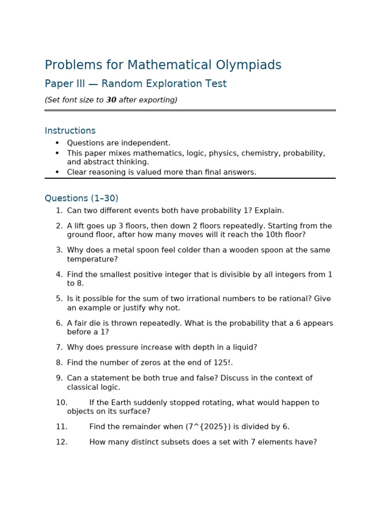 Olympiad Math Problems and Solutions | PDF