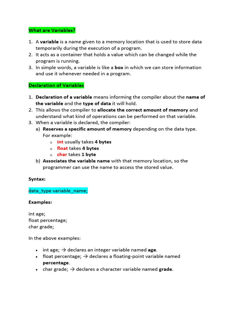 Understanding Variables and Constants in C++ | PDF | Variable (Computer ...