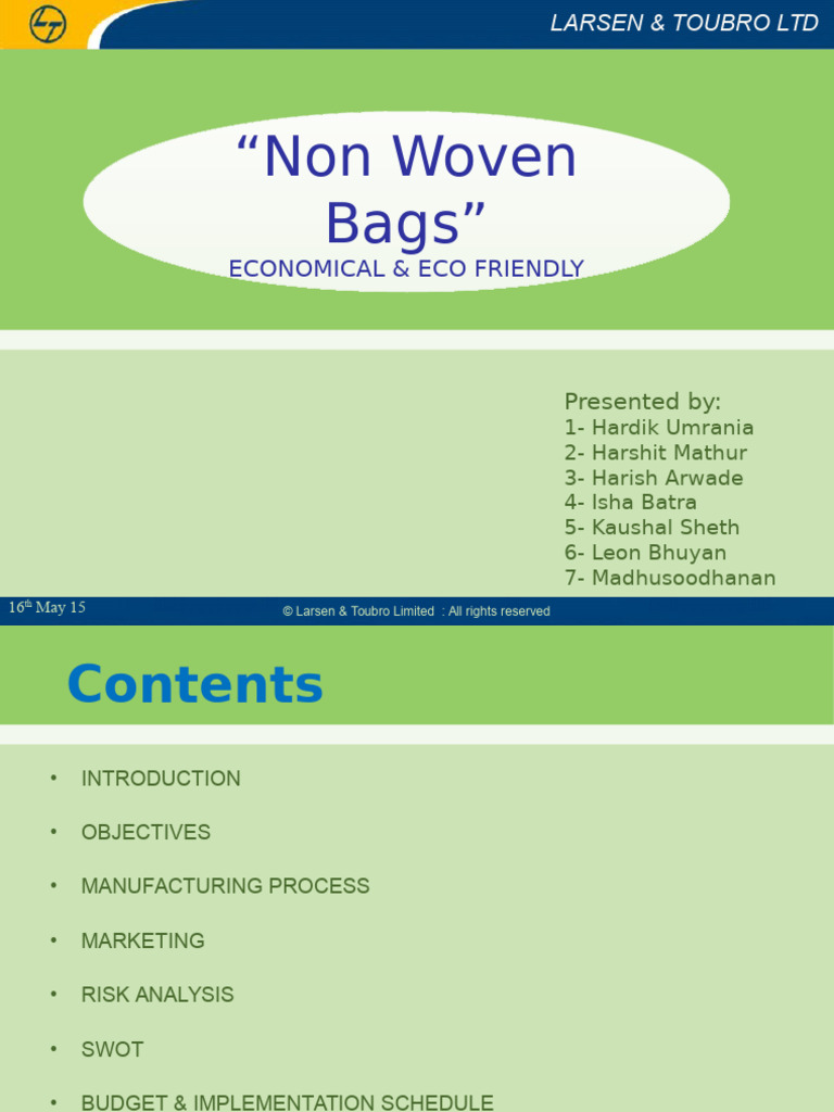 Non-Woven Fabric Bags Project Report | PDF | Nonwoven Fabric | Textiles