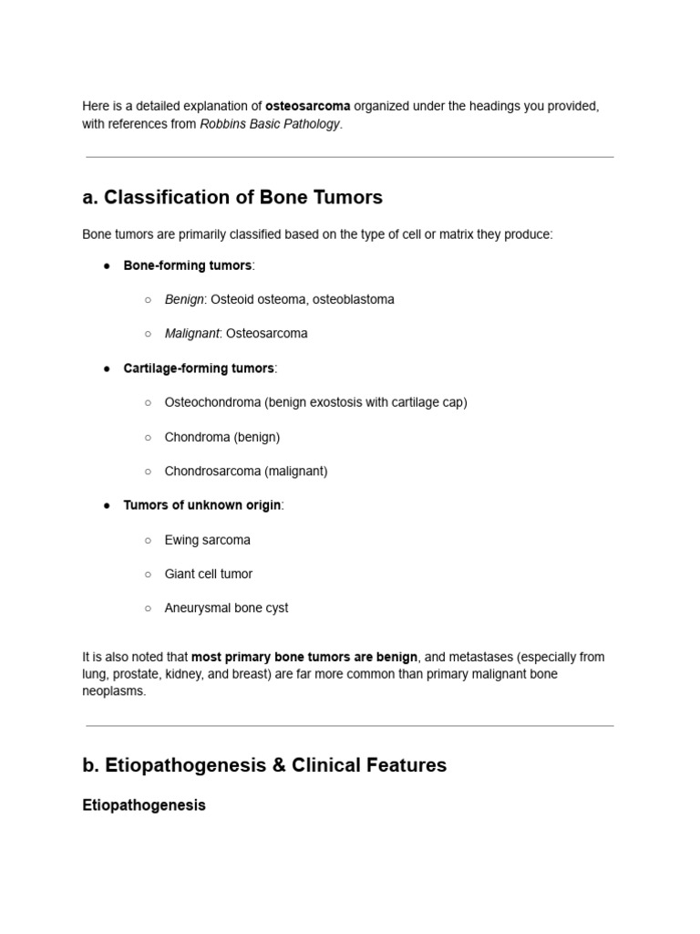 Osteosarcoma: Classification and Pathogenesis | PDF | Bone | Neoplasms