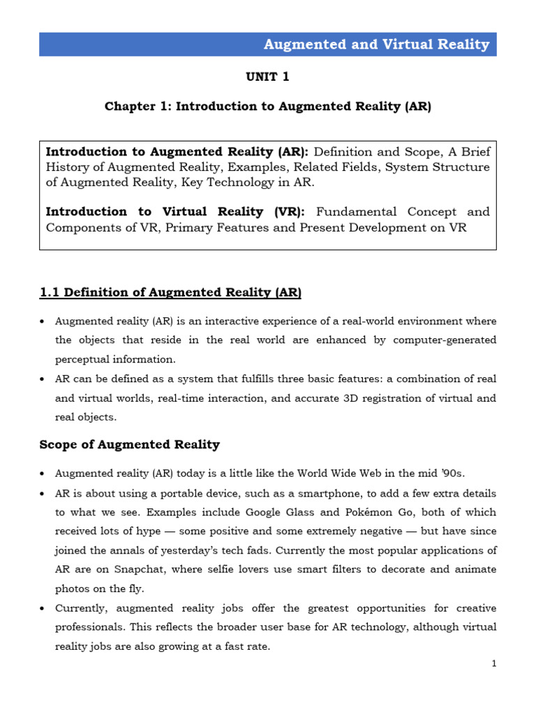 Introduction to Augmented Reality (AR) | PDF