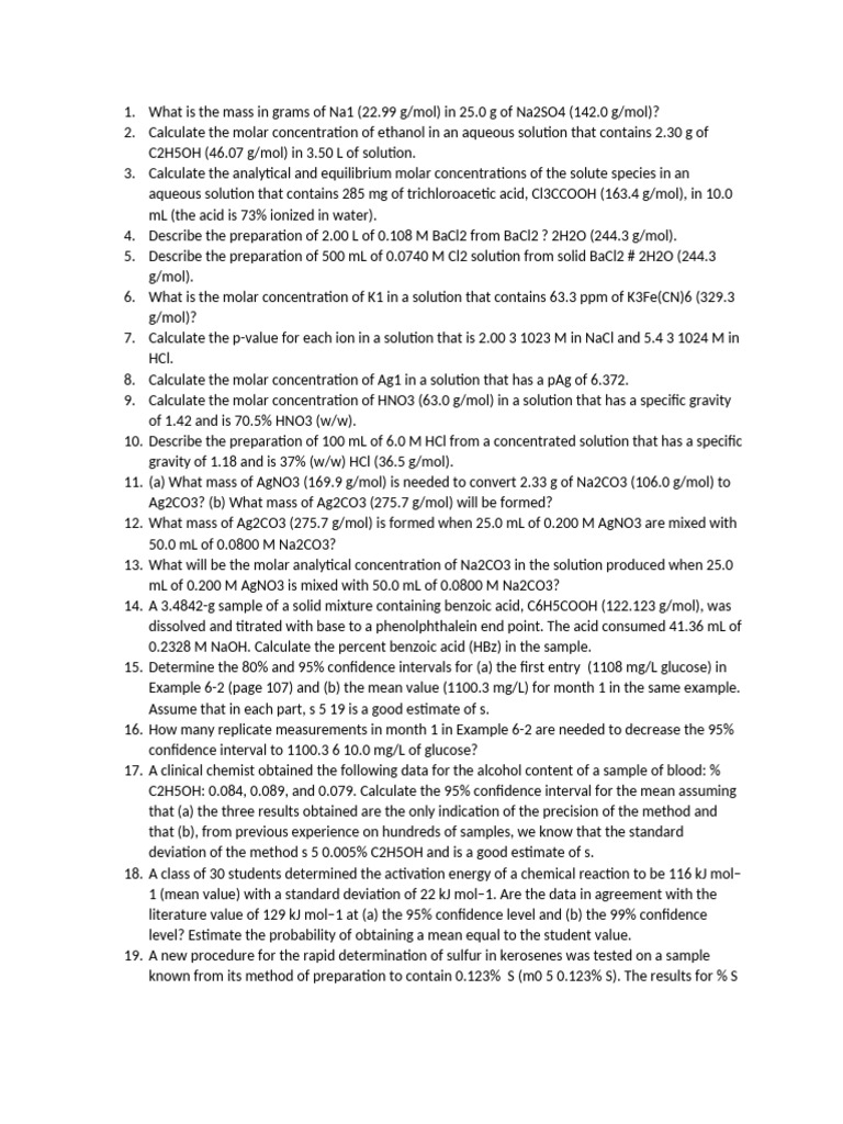 Chemical Calculations and Solutions Guide | PDF | Ph | Acid