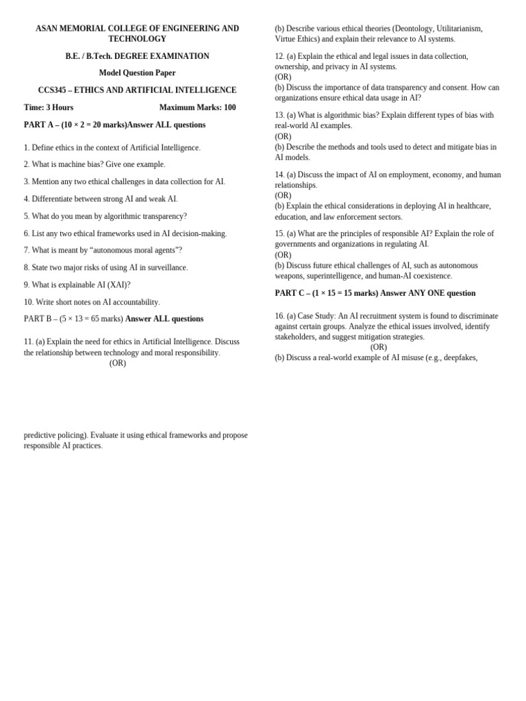 CCS345 Ethics and AI Model Question Paper (2) | PDF | Artificial ...
