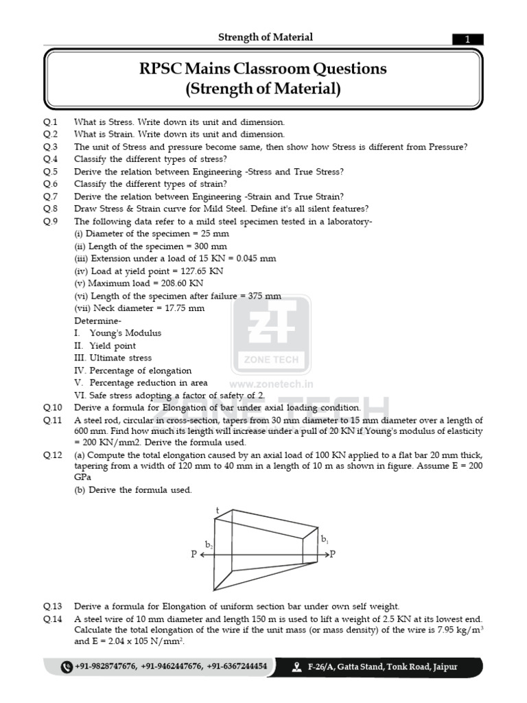 Strength of Materials: Key Concepts & Problems | PDF | Young's Modulus ...