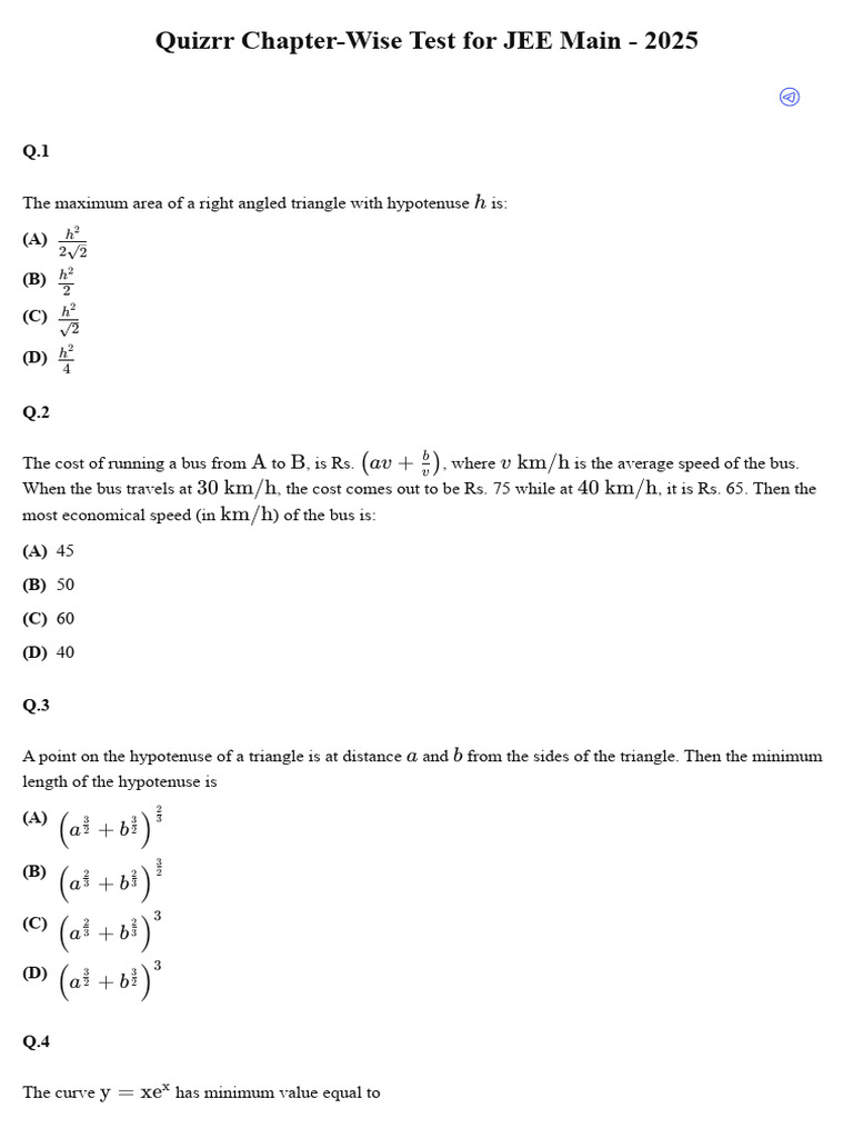 JEE Main 2025 Chapter-Wise Quiz Test | PDF | Geometry | Trigonometry