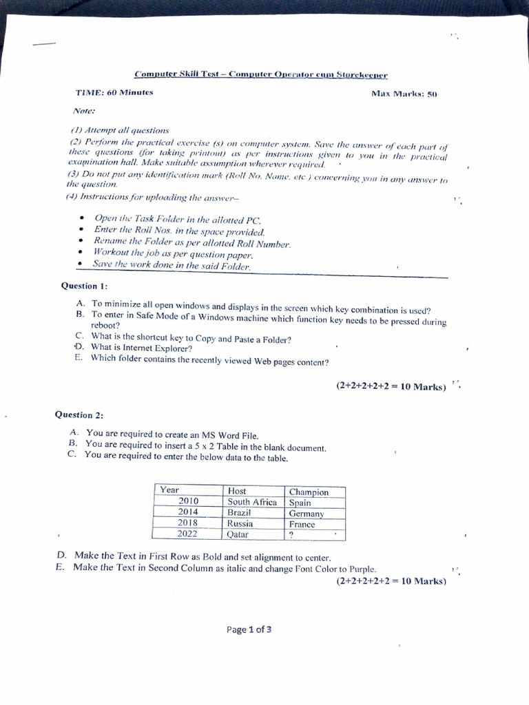 Ossc CSK Skill Test 26-11-2021 | PDF | Microsoft Word | Computer ...