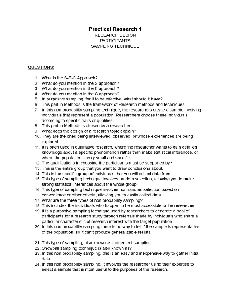 Practical Research 1 (METHODS) | PDF | Sampling (Statistics ...