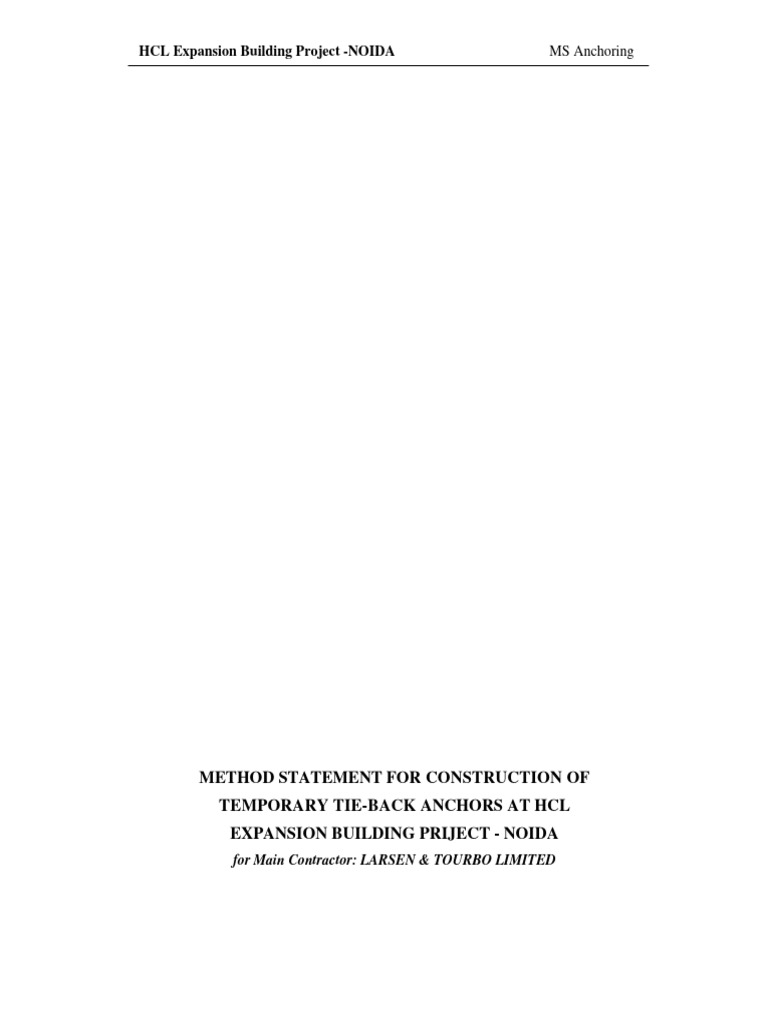 HCL Noida Tie-Back Anchor Method Statement | PDF | Risk | Valve