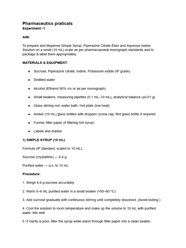 Pharmaceutics Practical: Liquid Preparations | PDF | Tablet (Pharmacy ...