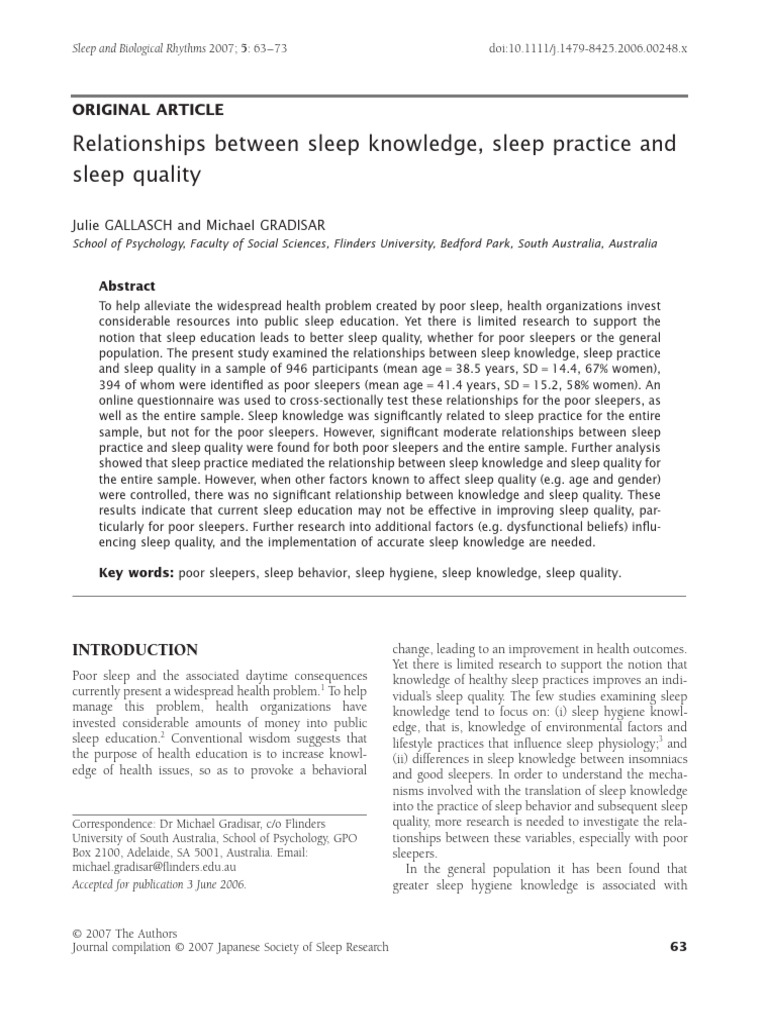 Sleep Knowledge and Quality Study | PDF | Sleep | Insomnia