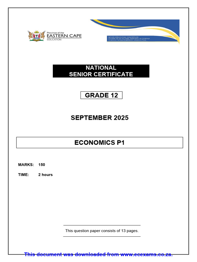 Grade 12 Economics Exam September 2025 | PDF | Taxes | Tariff