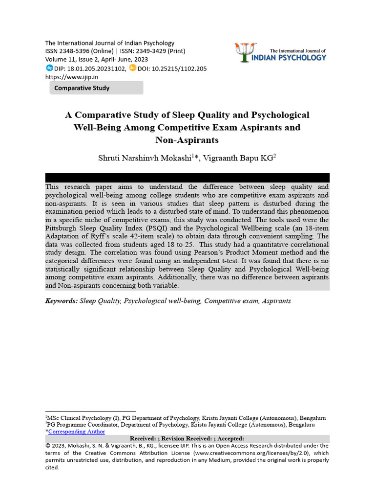 Sleep Quality and Psychological Issues Among Aspirants | PDF | Stress ...