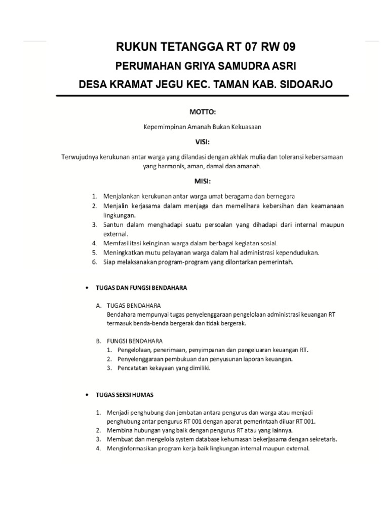 Rukun Tetangga RT 07 RW 09 Sidoarjo | PDF
