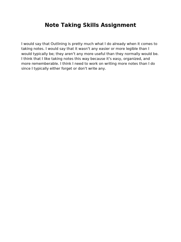 Effective Note Taking Skills Assignment | PDF