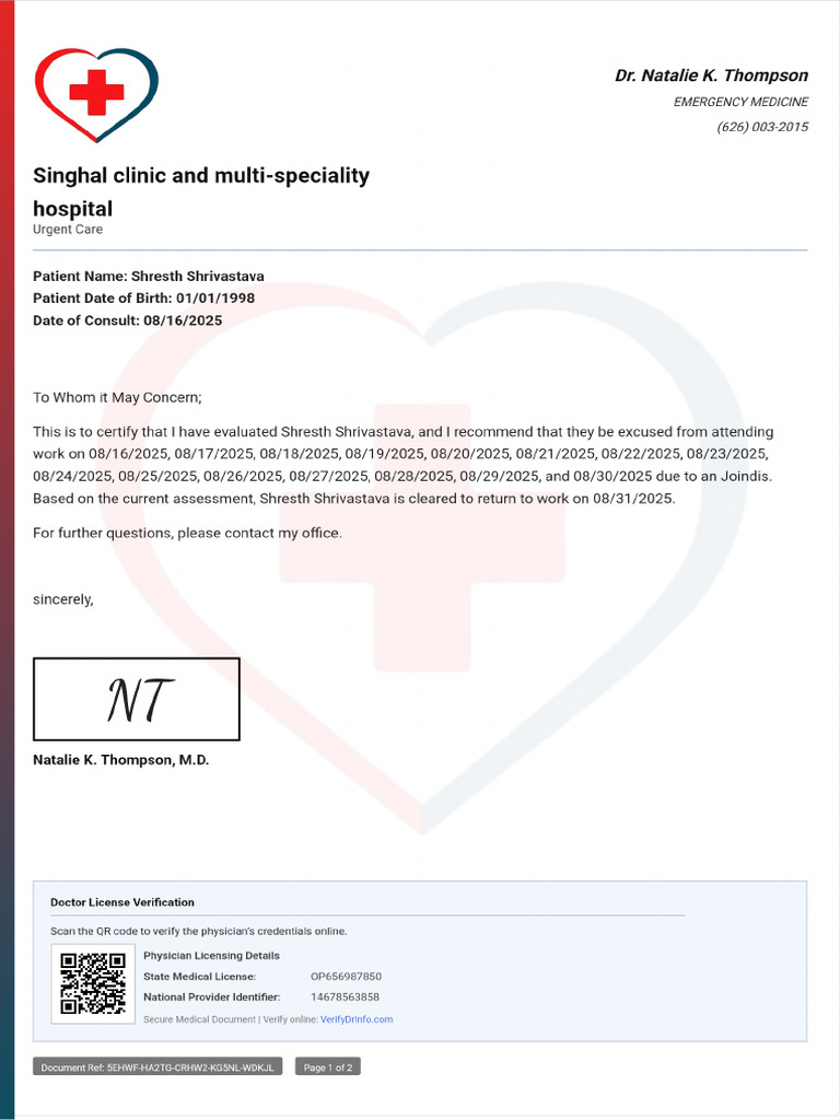 Doctor Note With Signature | PDF