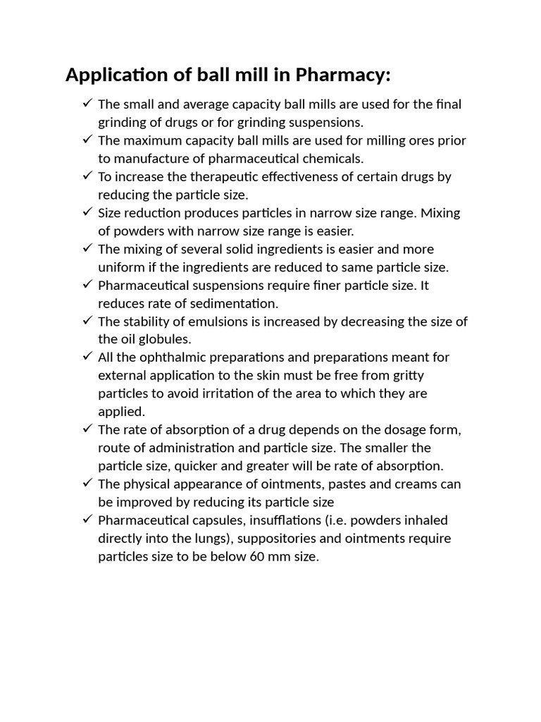 Application of Ball Mill in Pharmacy | PDF