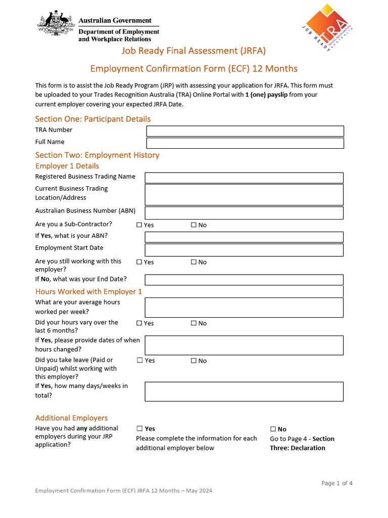 Employment Confirmation Form (ECF) - JRFA 12 Months | PDF | Justice ...