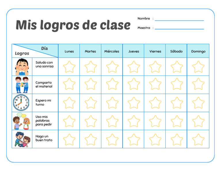 Behavior Table Worksheet in White Blue and Pink Cartoon Style | PDF