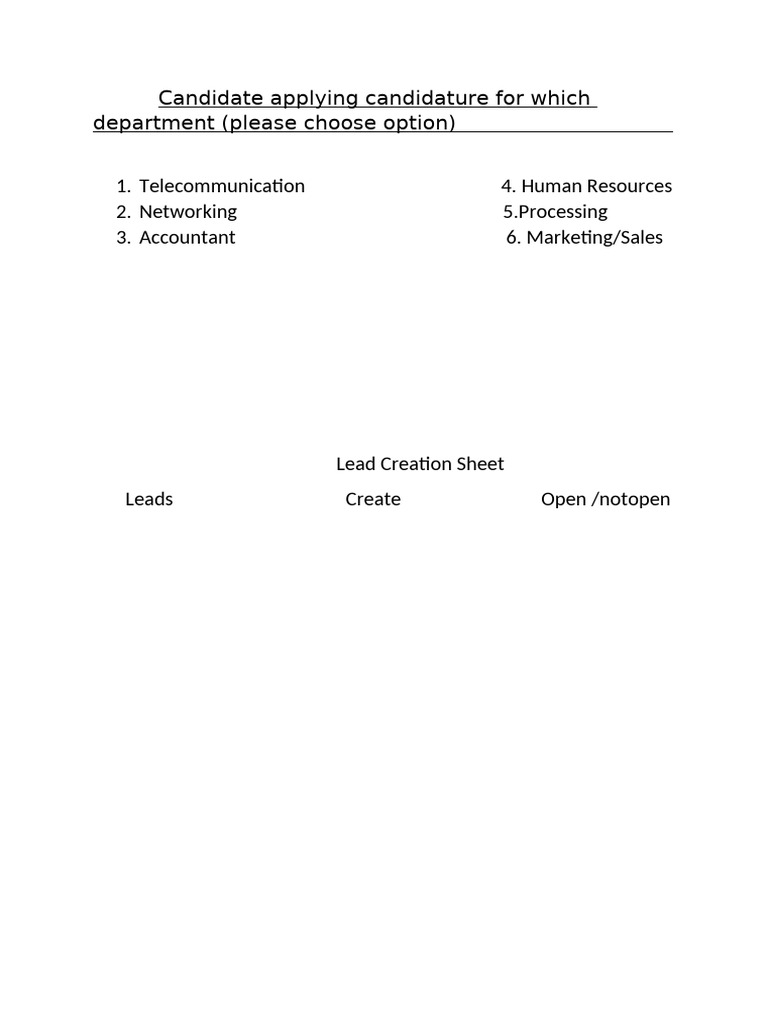Lead Creation Sheet | PDF