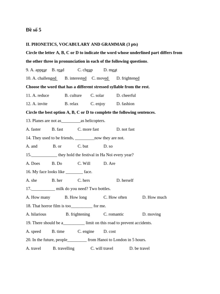 Phonetics and Grammar Practice Test | PDF