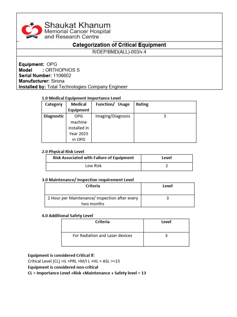 OPG Machine Equipment Assessment Report | PDF